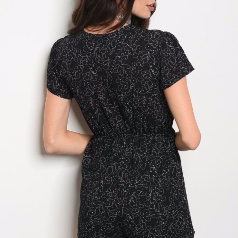 Deep V-Neck Black Floral Romper - Picture 2 of 3
